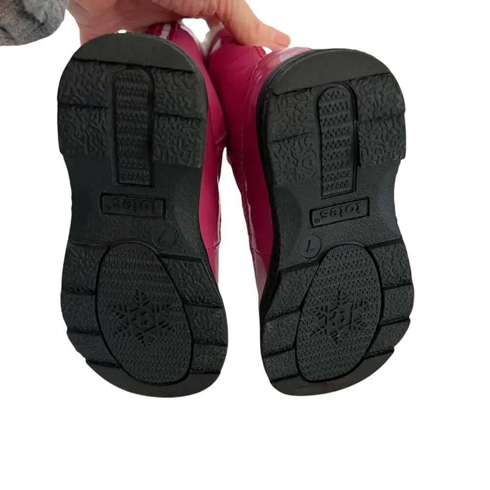 Totes Snow Boots Pink Quilted  Front Zip Faux Fur Winter Warm Boot Sz 7 Frozen
